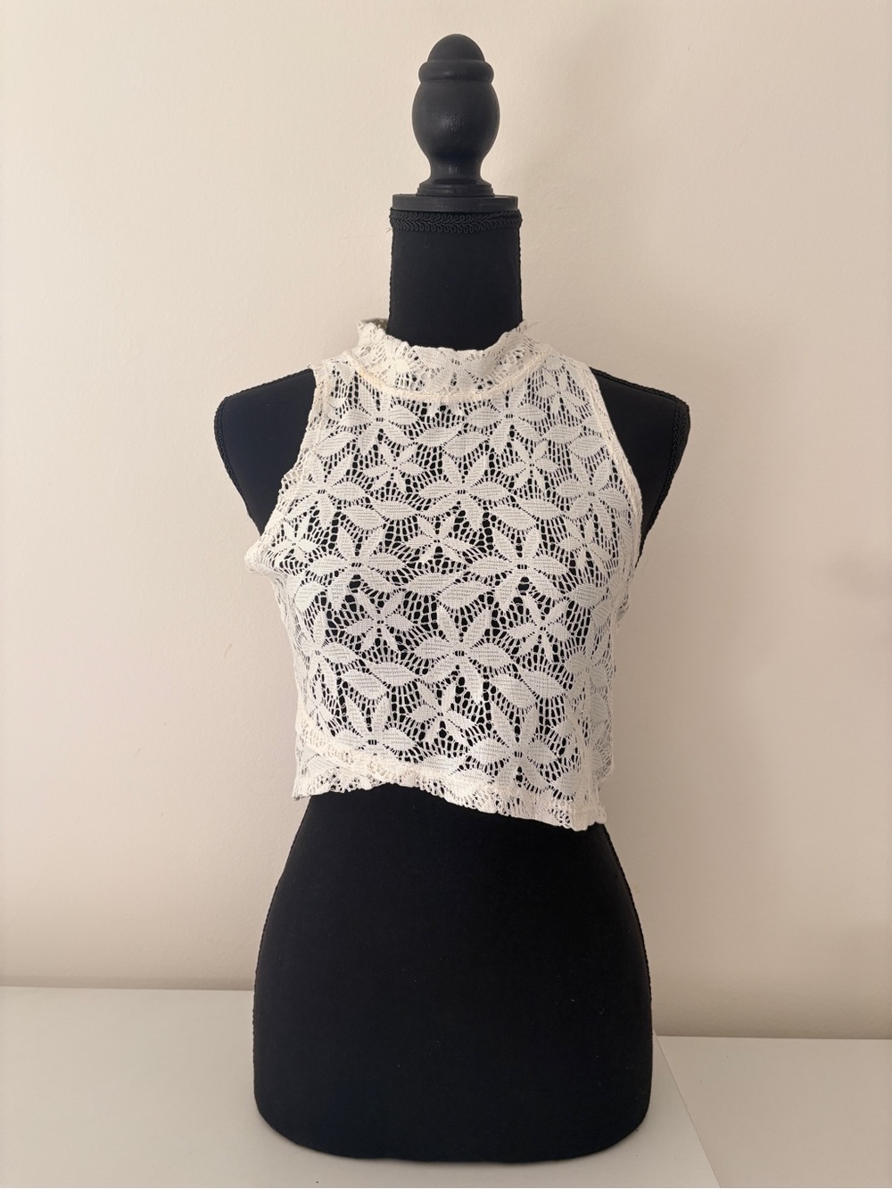 Ole by Koton Ivory Lace High Neck Crop Top Size S